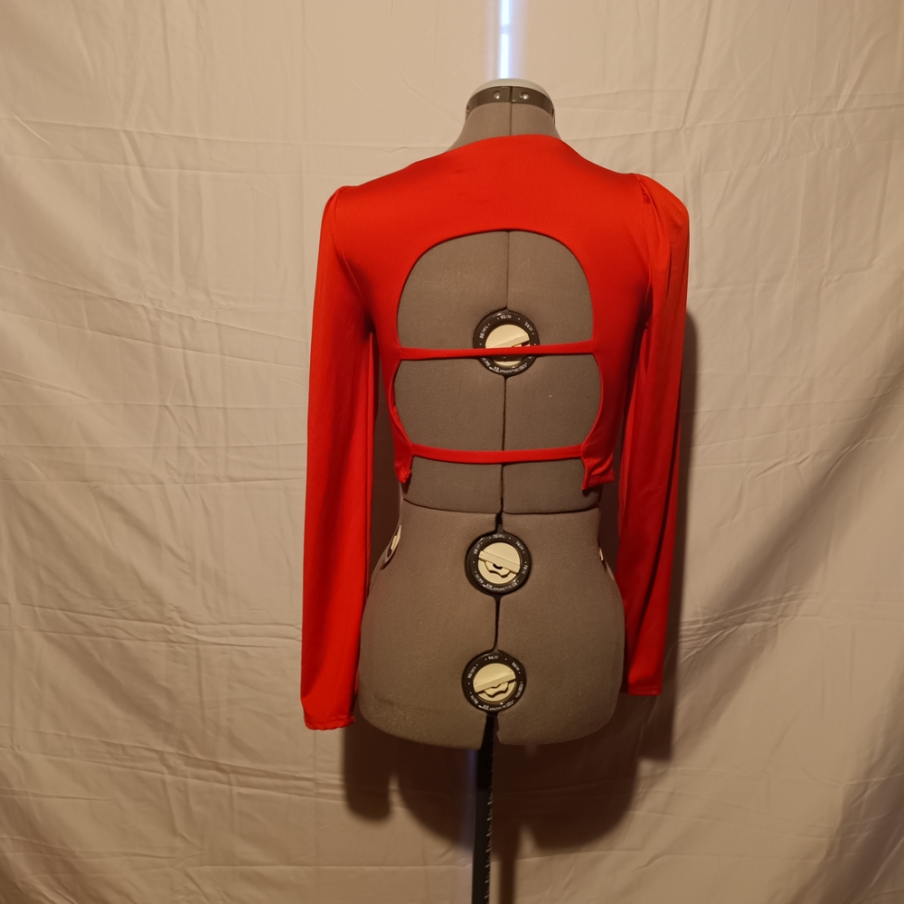 🍋 Vibrant Red Long Sleeve Crop Top Women Small Party Club - Picture 3 of 10